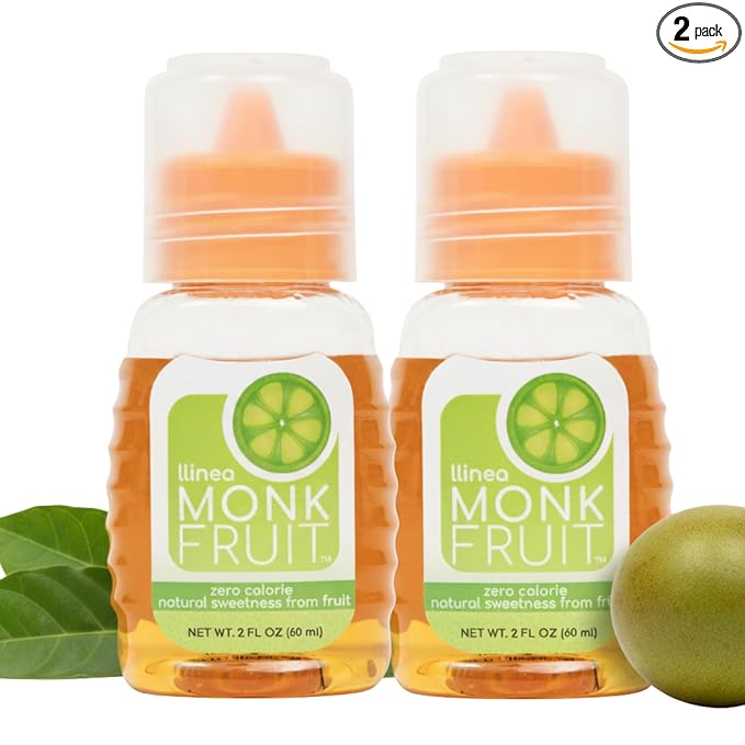 llinea Monk Fruit - 100% Monk Fruit Sweetens Coffee Tea Smoothie &amp More Zero-Calorie Zero-Carbs Gluten-Free Non-GMO No Erythritol Approx. 400 Servings - 2 Fl Ounces per Bottle 2 Pack