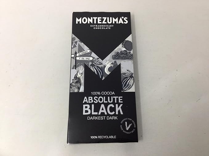 Montezuma Dark Chocolate Absolute Black 100% Cocoa 90g (Pack of 9)