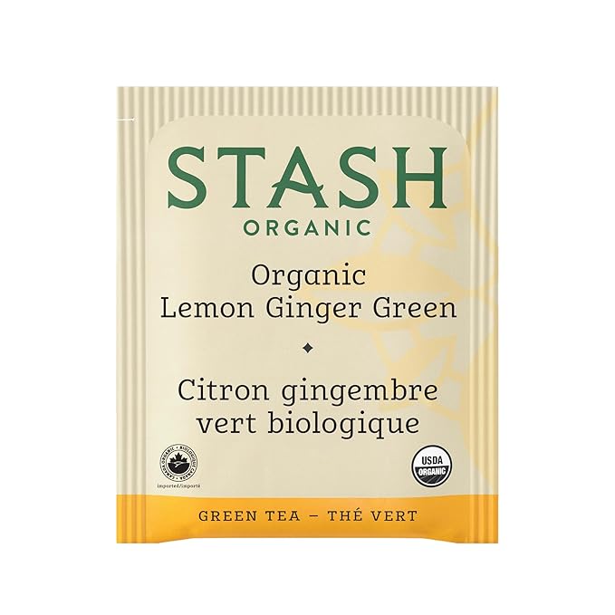 Stash Tea Organic Lemon Ginger Green Tea Caffeinated Non-GMO Project Verified Serve Hot or Iced 96 Tea Bags 16 count (6 pack)