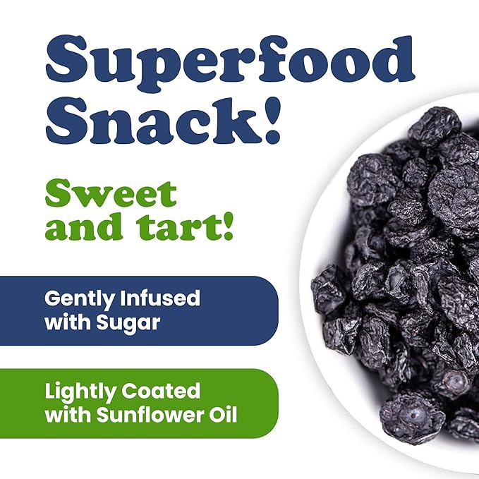 Food to Live Dried Blueberries 1.5 Pounds – Unsulfured. Rich in Nutrients. Perfect Snack or Addition to Cereals Salads Yogurt and Baking. Lightly Sweetened and Coated with Sunflower Oil. Made in