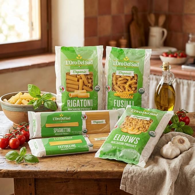 Organic Fusilli Pasta 100% Durum Wheat Italian Pasta Premium Quality Product of Italy (4 pack x 16 Oz) Non GMO Vegan Kosher Certified by L'Oro del Sud