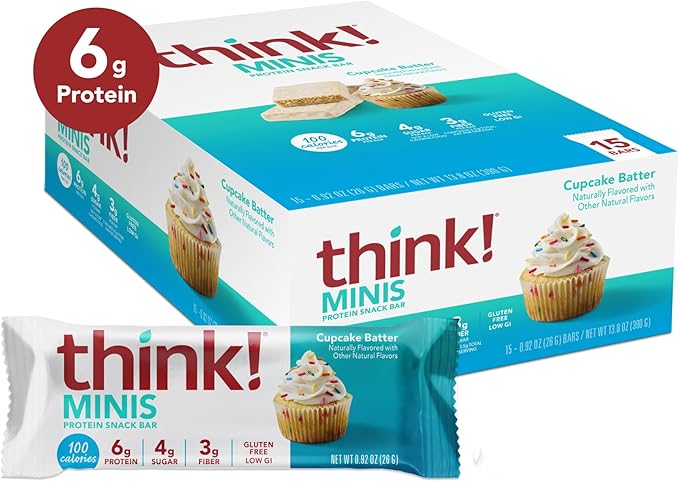 think! MINIS Protein Snack Bars Gluten Free Cupcake Batter 15 Count (Pack of 2)