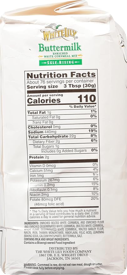 White Lily Self-Rising Buttermilk White Cornmeal Mix Enriched (Pack of 2)