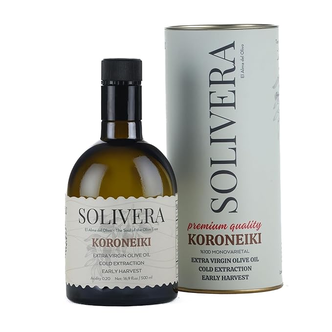 Solivera Koroneiki Extra Virgin Olive Oil Cold Pressed 400+ High Polyphenols Bold &amp Herbaceous Single-Origin Hand Picked Organic Olive Oil Healthy Gourmet Oil – 16.8 fl. oz. (Koroneiki)