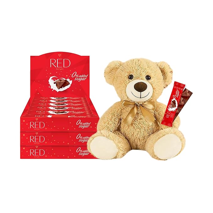 RED Delight®™ Milk Chocolate 12 Count Box of Grab N Go Travel Size Bars (0.92 Ounces Each) (3 Boxes - Total of 36 Bars + 14 Plush Teddy Bear)
