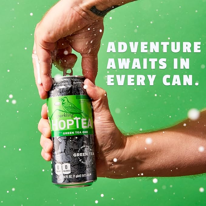 HOPLARK Sparkling HopTea – The GREEN TEA ONE – Tall 16fl oz cans (pack of 12) – Mosaic Hops and Sparkling Green Tea – L-Theanine – Antioxidants – Polyphenols – Unsweetened – Caffeinated – Zero Calorie