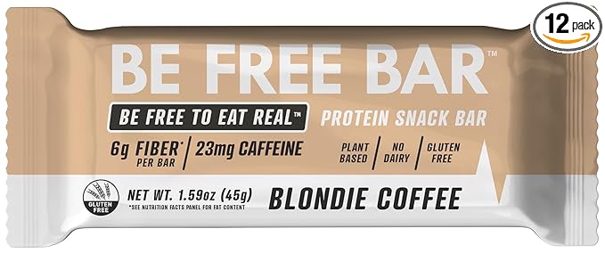 Be Free Bar Blondie Coffee (Box of 12 bars) No Seed Oils. 7g Muscle Building Protein and 6g Prebiotic Chicory Root Fiber which helps promote regularity and maintain a healthy gut microbiome especiall