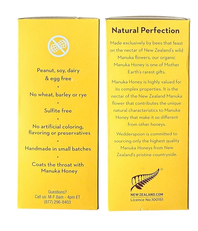 Manuka Honey Drops Lemon Flavor 25mg Bee Propolis USDA Organic Non-GMO 60 Drops 12.7 oz
