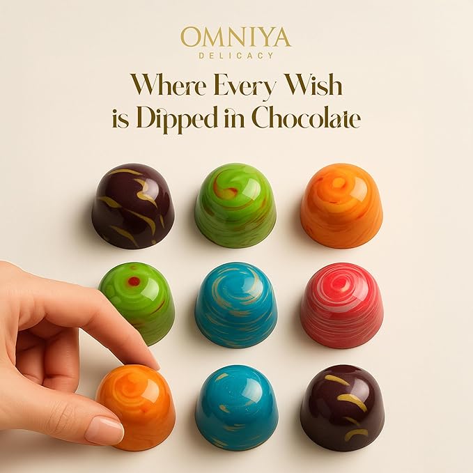 Omniya Delicacy Chocolate Galaxy Bonbon Box – 20 Artisan Bonbons with Gourmet Fillings – Pistachio Hazelnut Coffee Cheesecake Nutella &amp Lemon Feuilletine – Luxury Gift Box 11 oz