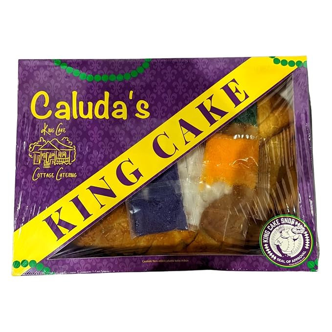 Caluda's King Cake DIY Kit - Pack of 2 - Fresh Un-Iced Brioche Cake with Icing Packets Mardi Gras Colored Sugars Baby Decorating Instructions Serves 10-12 Authentic New Orleans Louisiana Mardi Gr