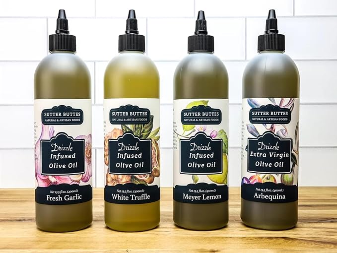 Sutter Buttes Meyer Lemon Infused Extra Virgin Olive Oil Drizzlers in Award-Winning Flavors! - 400 ml (Meyer Lemon)