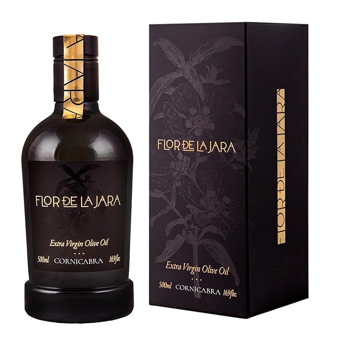 FLOR DE LA JARA Premium Extra Virgin Olive Oil from Spain First Cold Pressed Polyphenol-Rich Monovarietal Cornicabra Hand-Harvested Olives Family-Owned Grove Low Acidity (0.27%) 16.9 fl oz (500