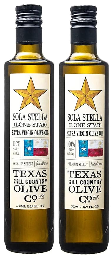 Sola Stella Extra Virgin Olive Oil - Cold Pressed Gourmet EVOO Olive Oil - Uniquely Smooth &amp Buttery - Perfect for Cooking Baking &amp Finishing - Award Winning &amp Made in Texas (16.9 oz 2 Pa