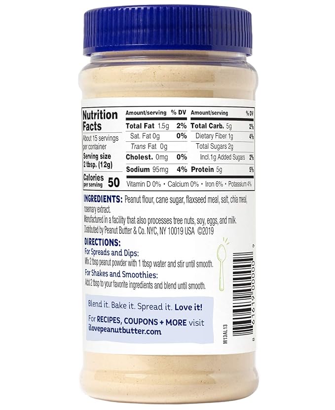 Peanut Butter &amp Co. Flax &amp Chia Peanut Powder Non-GMO Project Verified Gluten Free Vegan 6.5 Ounce Jars (Pack of 6)