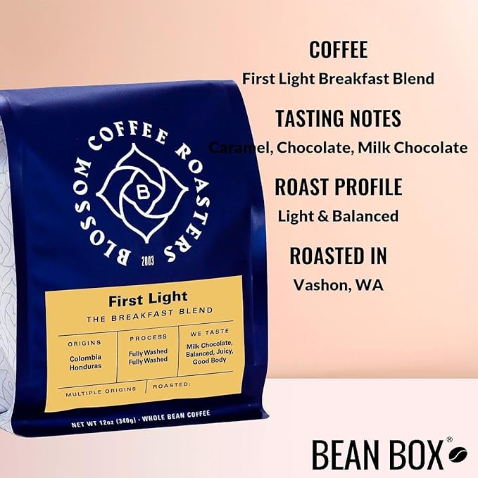First Light Breakfast Blend - Roasted by Blossom Coffee Roasters - Whole Bean Coffee - 12 Ounce Bag