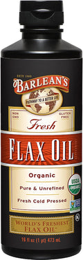 Barlean's Organic Flaxseed Oil Liquid from Fresh Cold Pressed Flax Seeds 7640mg ALA Omega 3 Fatty Acid Supplement for Healthy Hair and Skin Vegan and Gluten Free 16 oz