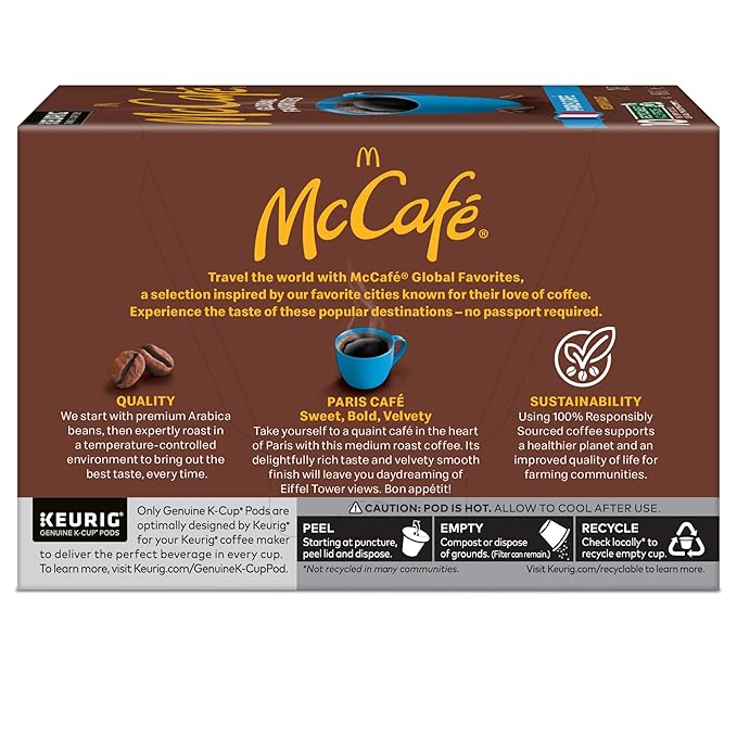 McCafe Paris Café Single Serve Coffee Keurig K-Cup Pods Medium Roast Coffee 60 Count (6 Packs of 10)