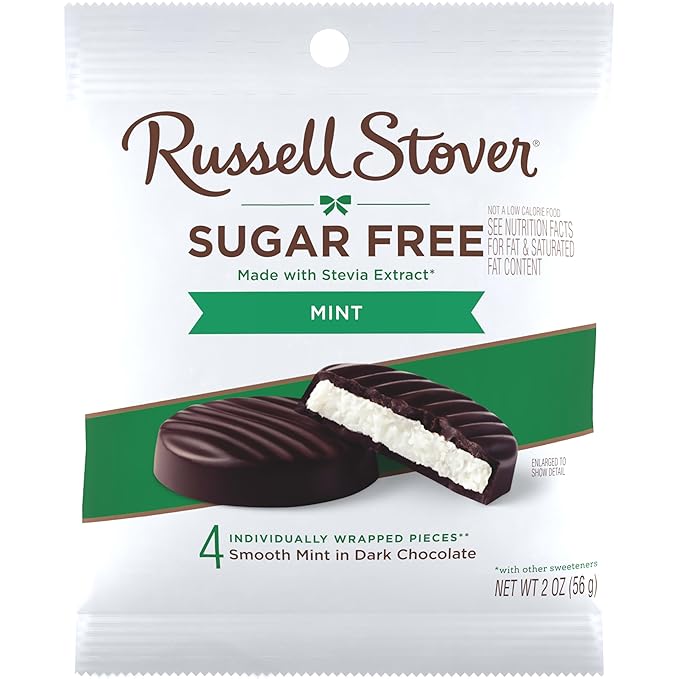 RUSSELL STOVER Sugar Free Dark Chocolate Mint Patties Candy 2 oz. bag (Pack of 10)