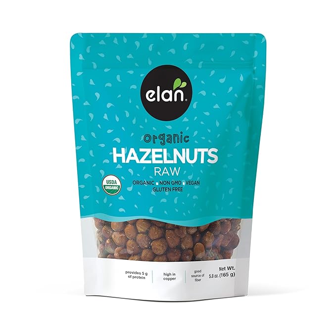 Elan Organic Raw Hazelnuts 5.8 oz Unsalted Unroasted Shelled Raw Nuts With Skins Healthy Snacks Non-GMO Vegan Gluten-Free Kosher Filberts