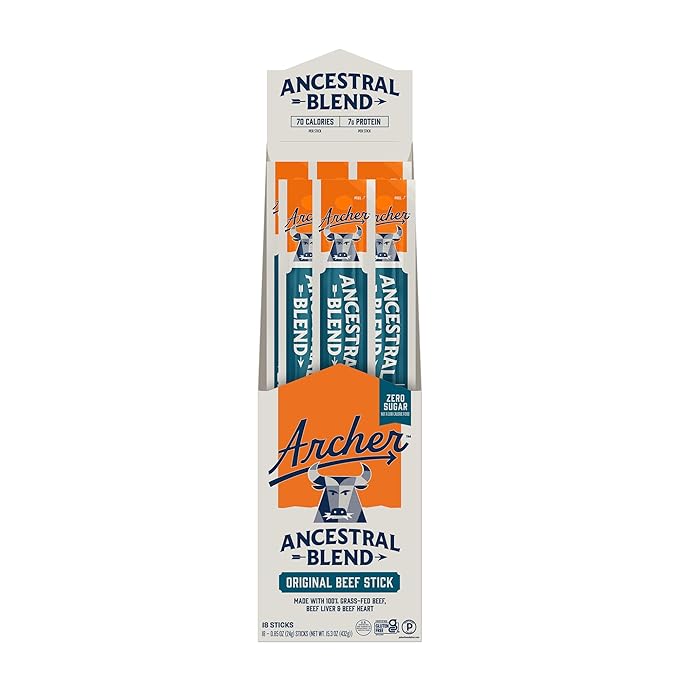 Country Archer Ancestral Beef Jerky Sticks - Grass Fed Beef Individually Wrapped Sugar Free Bulk Jerky Snack Packs Gluten Free Paleo Keto 7g Protein Each - 1 oz (Pack of 18)