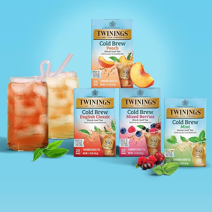 Twinings Mint Green Cold Brew Iced Tea Bags 20 Count (Pack of 6) Unsweetened Flavoured Green Tea Caffeinated 120 Teabags