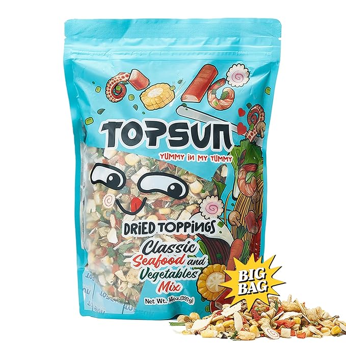 Ramen Toppings Seafood Mix 14oz 11 Ingredients Blend with Added Superfood Goji Dried Ramen Toppings for Ramen Noodles Non-GMO Low Sodium and Richer Flavors
