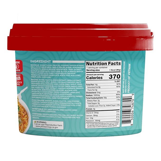 Pocas Bowl Noodle Soup Spicy Seafood 12-Pack – Microwavable Instant Noodles Bowl 3.17 Oz Ea