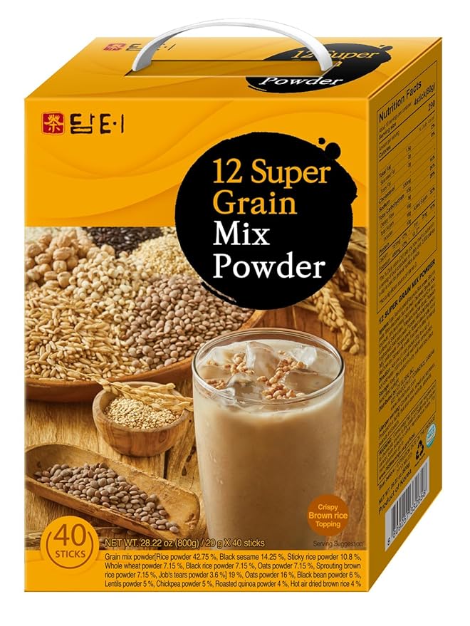 Damtuh Korean Grain Drink Mix Bundle – Walnut Almond Adlay Tea Powder (Job’s Tears/Yulmu) + 12-Grain Misugaru Multigrain Powder Latte-Style Drink Caffeine-Free 18g x 50 / 20g x 40 Stick Packs