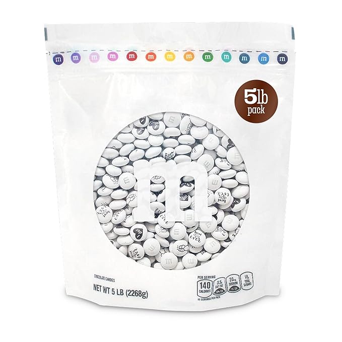 M&ampM’S WORLD Wedding Themed Milk Chocolate Candy - 5lbs Assorted Pre-designed Just Married I Do Wedding Decoration White Wedding M&ampM'S Candy