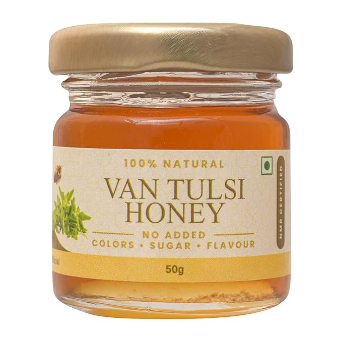 Shiva Organic's Van Tulsi Nectar Honey - NMR Tested Natural Honey No Added Sugar Flavorful - 1.76 Ounce (50g)