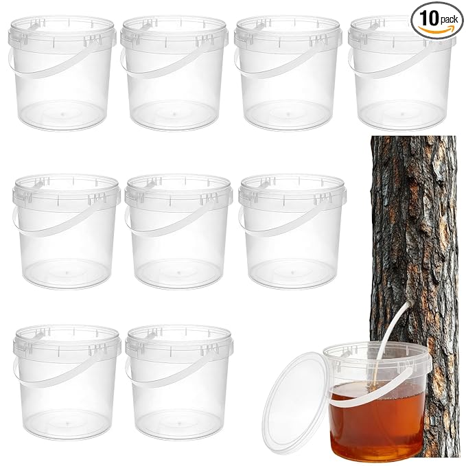 HFYZZ 10 Pack Maple Syrup Collection Buckets 5 L Clear Plastic Maple Syrup Tapping Container with Lids for Experts or Beginners Maple Birch Syrup Collection Supplies
