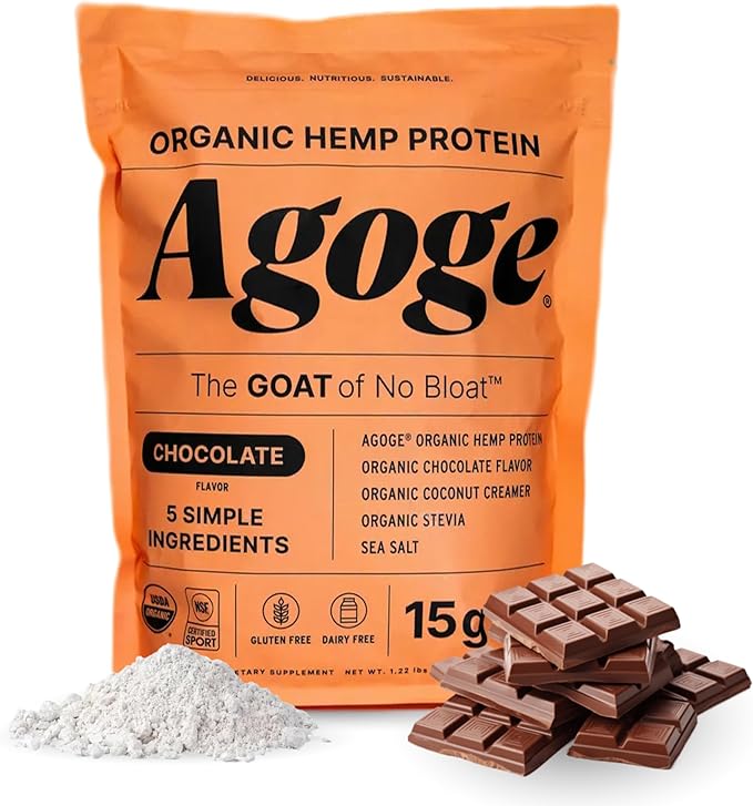 Agoge - USDA Organic Hemp Protein Powder The Goat of No Bloat NSF Certified for Sport All Flavor Essential Amino Acids Plant-Based Gluten Free for Women &amp Men (20 Servings) (Chocolate)