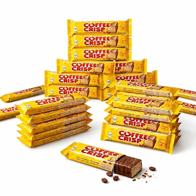 Coffee Crisp Chocolate Candy Bars Full Size 50g / 1.76oz (48 Bars) – Crispy Wafer Layers with Coffee-Flavored Cream Covered in Milk Chocolate Individually Wrapped Bulk Chocolate Candy for Sharing P