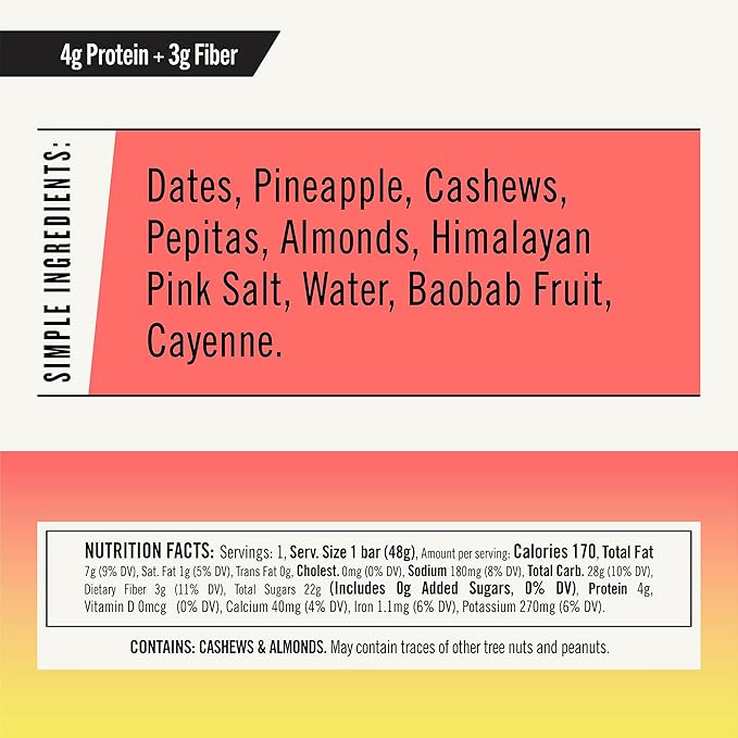 Thunderbird Bars Energy Snack Gluten-Free with Protein Healthy Real Food Vegan Paleo Non-GMO No Added Sugar Chili Pepita Pineapple Flavor (12 Count 1.7 oz. Bars)