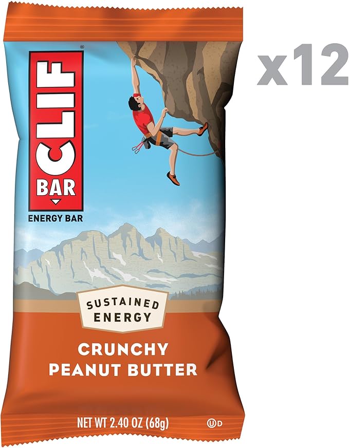 CLIF BAR - Crunchy Peanut Butter - Made with Organic Oats - Energy Bars - Non-GMO - Plant Based Protein Bars (12 Pack)
