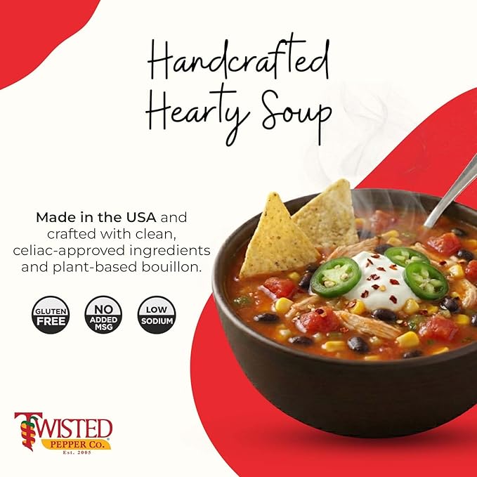 Twisted Pepper Co. New Mexico Taco: Gluten-Free – Handcrafted Soup – Thick Creamy &amp Zesty Flavor with a Kick of Green Chilies Quick &amp Easy Meal Ready in 30 Minutes Serves 12 Add Cheese B