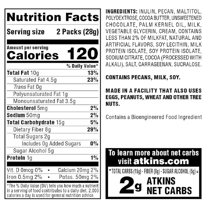 Atkins Pecan Caramel Clusters Dessert Favorite High in Fiber Low Carb 2g Sugar 60 Count
