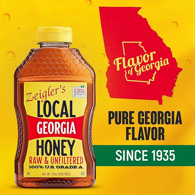 Zeigler's Local Georgia &amp Local Florida Honey (32x2 oz Value Pack of 2) – All Natural Pure Raw &amp Unfiltered Award Winning Honey – Perfect for Tea Yogurt Parfaits Toast and Cornbread