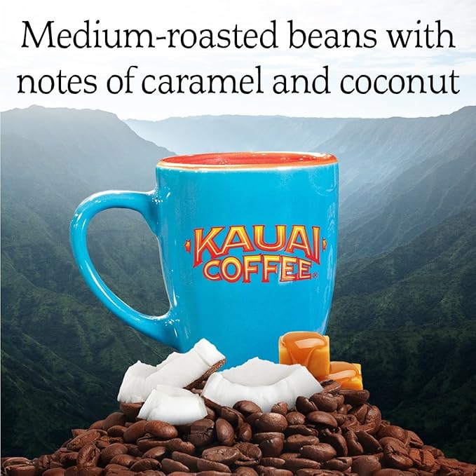 Kauai Coffee Ground Coffee – Smooth Rich Medium Roast – Nutty Caramel and Tropical Coconut – Arabica Coffee 10% Hawaiian with No Bitterness – Coconut Caramel Crunch 2 Pack of 24oz