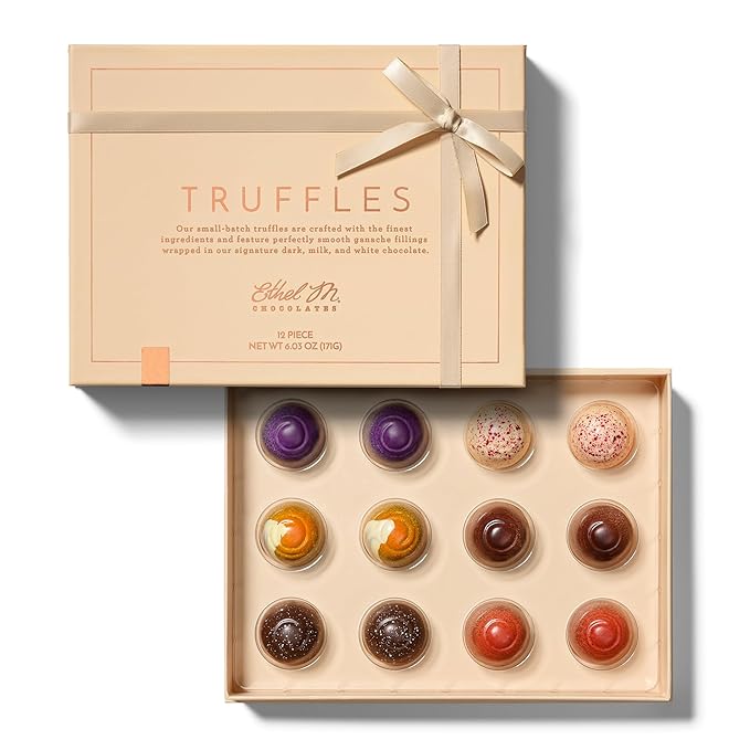 Ethel M Chocolates Premium Truffles Collection Chocolate Gift Box Milk Dark &amp White Chocolate Candy Assortment 12 Pieces of Creamy Smooth and Rich Chocolate Gems