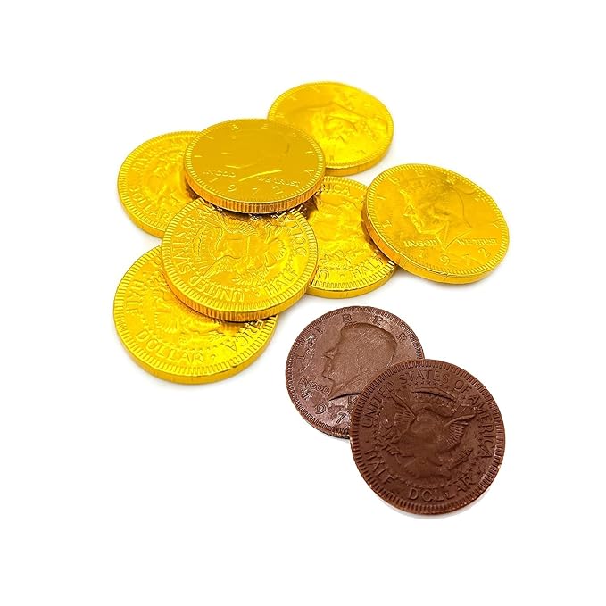 Milk Chocolate Coins - large Individually Wrapped in Gold Foil half dollar coin Size Coins - Bulk Chocolate by CandyLand USA (2 Pound)
