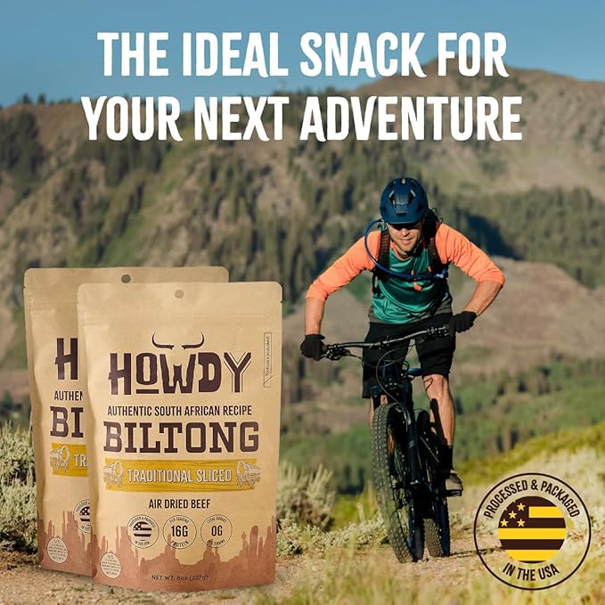 Howdysnax Handcrafted Authentic Small Batch Beef Biltong Traditional Slices 8oz. Sugar Free Paleo Keto Friendly High Protein Jerky Snack (2 8oz Packs)
