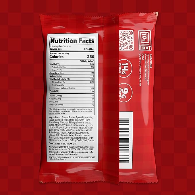 Redefine Foods Oatmeal Protein Pie Peanut Butter &amp Jelly - 8 Count - 14g of Protein Per Serving - Non-GMO