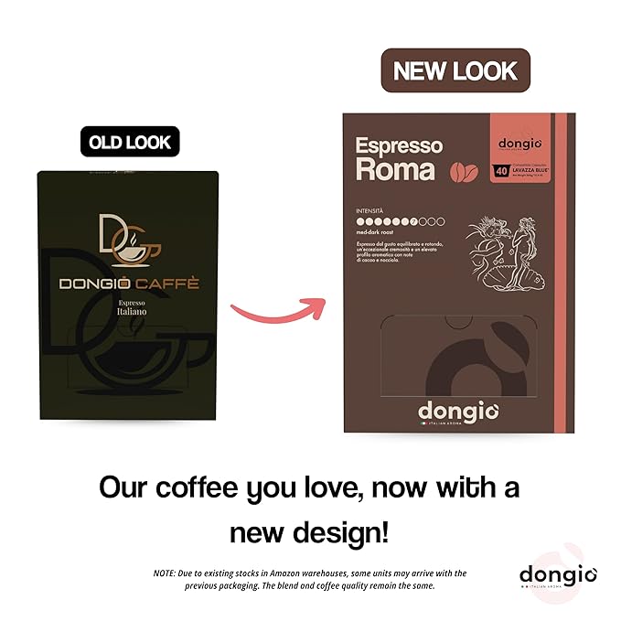 Dongiò Caffè Espresso Roma - 40 Capsules compatible with Lavazza Blue/Black systems Med-Dark Roast Coffee (Intensity 7/10) - Roasted and Blended in Italy