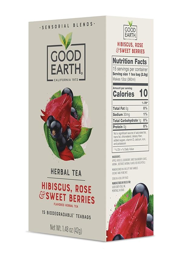 Good Earth Sensorial Blend Flavored Herbal Tea Hibiscus Rose and Sweet Berries No Artificial Color No Preservatives 15 Bag (Pack of 5)