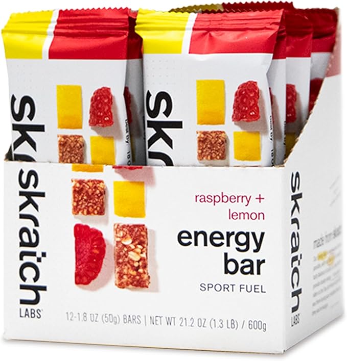 SKRATCH LABS Energy Bar | Raspberry + Lemon (12 pack) | Plant Based Healthy Snack | Low Sugar - 4g Protein | non-gmo gluten free soy free vegan kosher