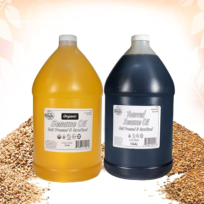 De La Rosa Organic Sesame Oil Cold Pressed &amp Unrefined Vegan Kosher Non-GMO &amp Gluten Free Great for Salad Dressings Marinades &amp More | 1 Gallon (Pack of 1)
