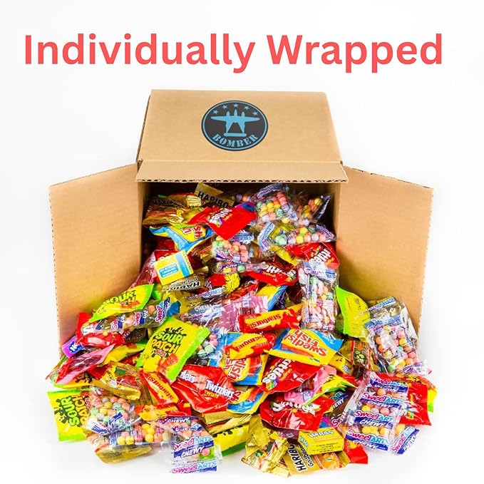 Bomber 8 lb Bulk Candy Box - Fun Size Candies Individually Wrapped Treats &amp Snacks Bulk Candy Mix for Trick-or-Treat Gifts for Adults &amp Kids (Assorted)