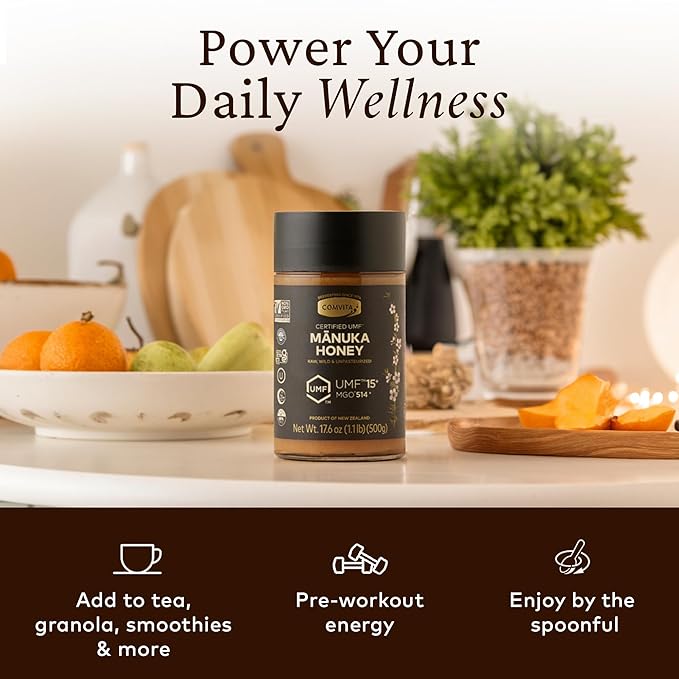 Comvita Manuka Honey UMF 15+ (MGO 514+) - Raw Manuka Honey New Zealand Pure &amp Unpasteurized Superfood for Immune Health Use in Tea Wild Monofloral Non-GMO - 500g (17.6 oz)