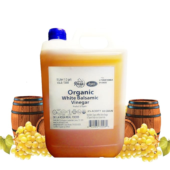 De La Rosa Organic White Balsamic Vinegar Vegan Kosher Non-GMO &amp Gluten Free Great for Salad Dressings Marinades &amp More 5 Liter (Pack of 1)